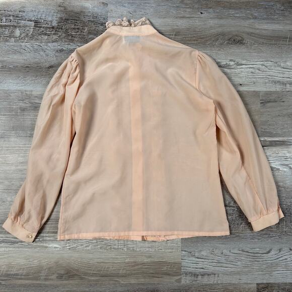 Vintage Lady Holiday Blush Lace Ruffle Blouse Pearl Button Victorian Top - Picture 4 of 6
